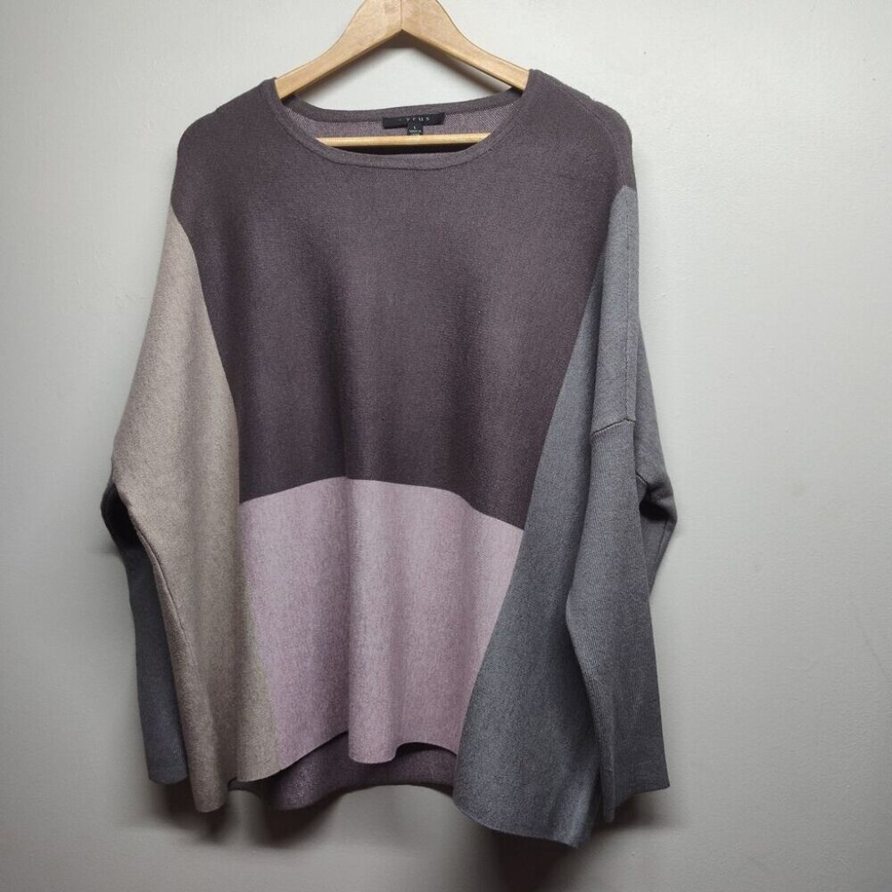 Cyrus Knit Sweater Women Size  L Cream Brown Colorblock Preppy Casual Spring